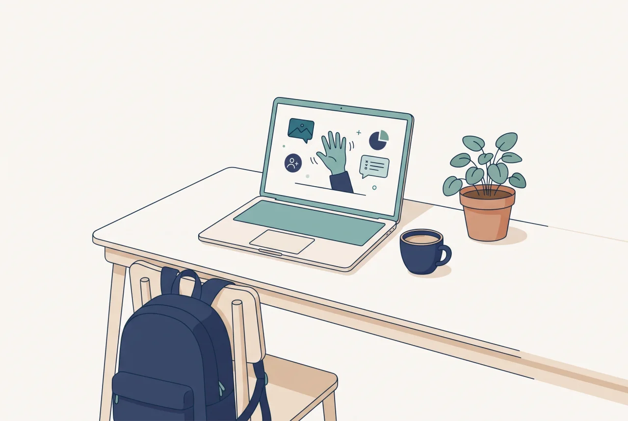 Illustration: der Arbeitsplatz einer neuen Kollegin ist am ersten Tag startklar