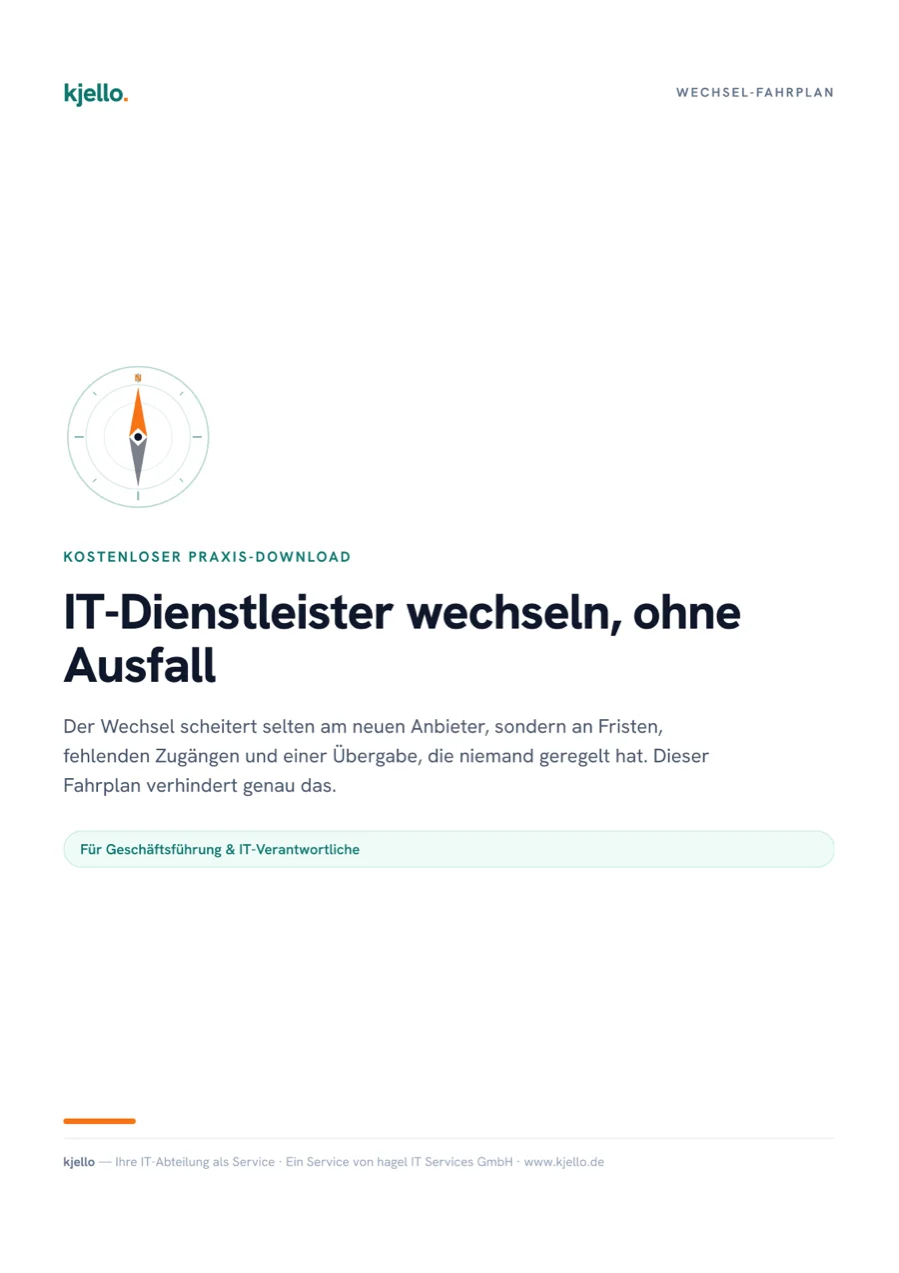 Titelseite des PDFs „IT-Dienstleister wechseln, ohne Ausfall“