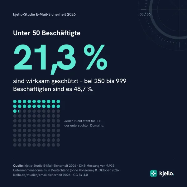 Unter 50 Beschäftigte: 21,3 % sind wirksam geschützt – bei 250 bis 999 Beschäftigten sind es 48,7 %.